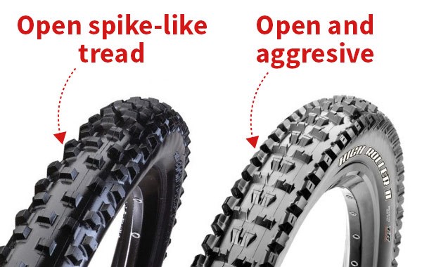 open and aggressive tread pattern