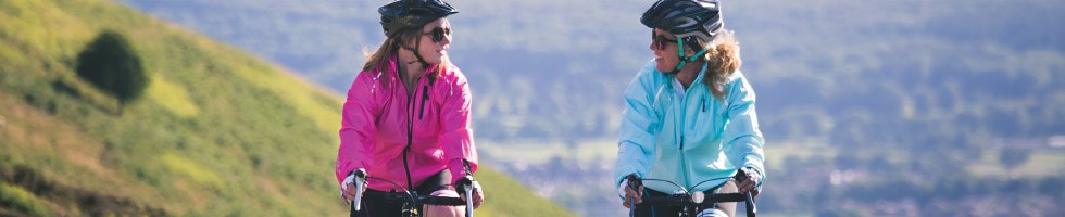 Cyclist wearing a waterproof jacket