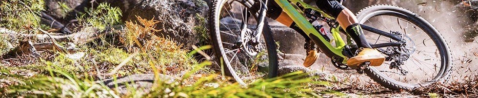 Mountain biker descending a trail