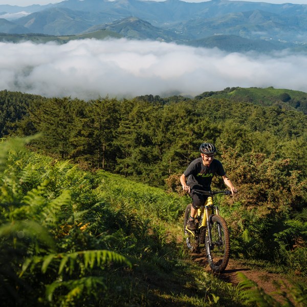 MTB rider climbing on Orbea Wild FS in Spain