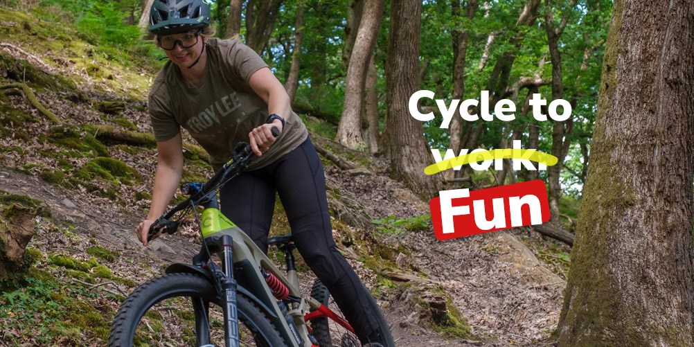 A mountain biker on an electric mountain bike