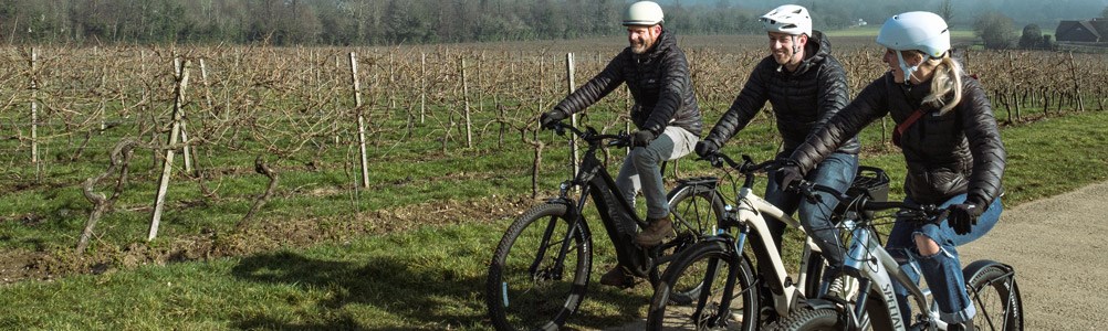 A group of cycle commuters on electric bikes