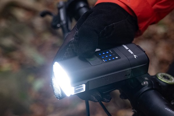 Moon Rigel Enduro bike light mounted on MTB handlebars