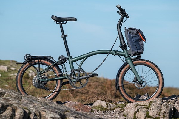 Brompton Electric G Line bike on rocks