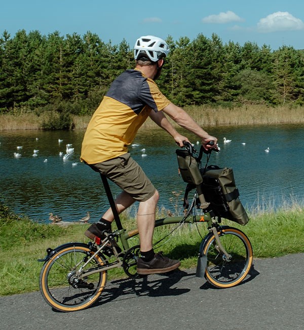 Riding a Brompton x Bear Grylls folding bike