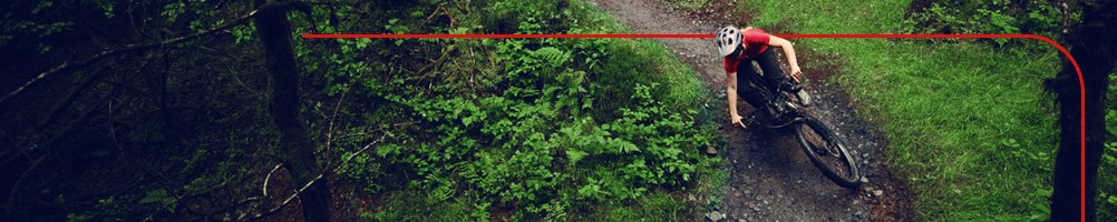 Mountain biker descending steep grassy section