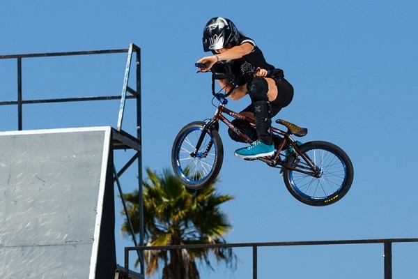 BMX rider at a skate park