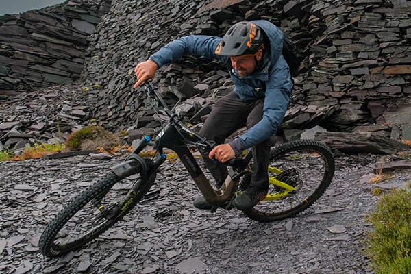 Chris Smith shredding his Haibike Nduro in a Welsh slate quary