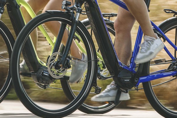 detail of Shimano ebike motor on a city bike