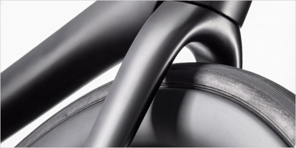 A close-up of the Cannondale SuperSix Evo Carbon fork and frame