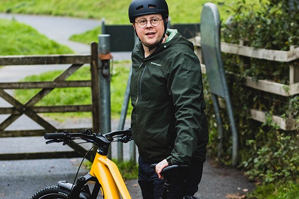 A cycle commuter wearing a waterproof jacket