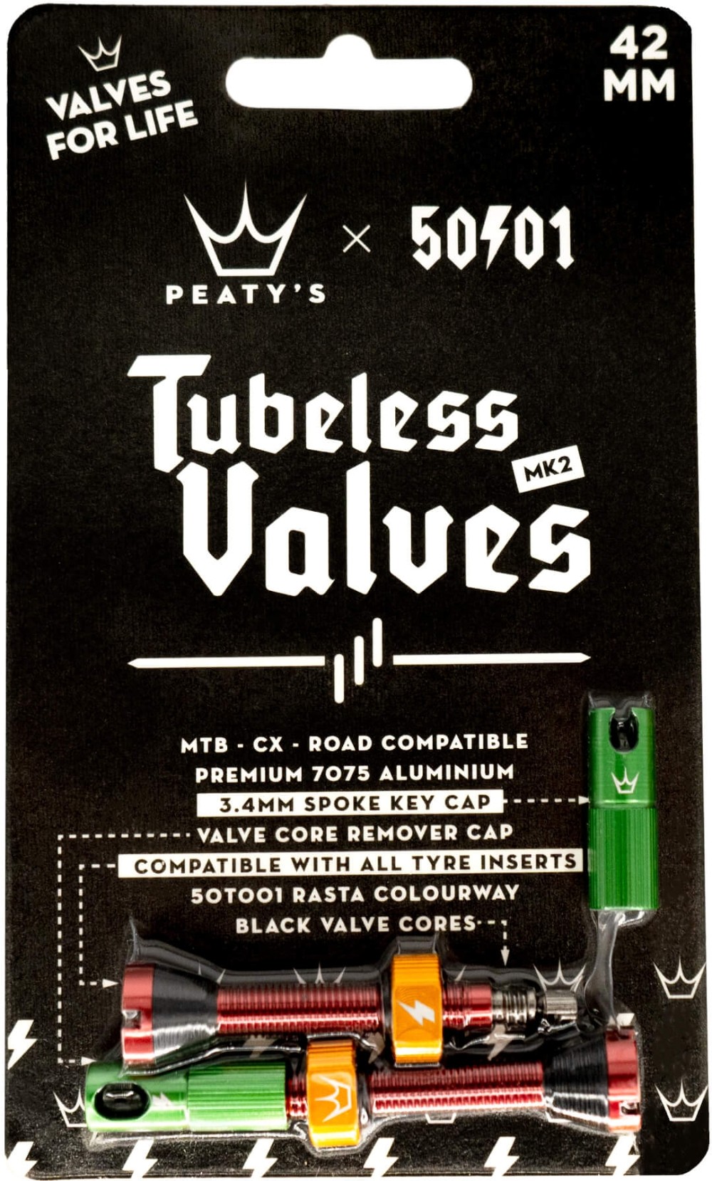 x 50to01 Tubeless MK2 Rasta Valves 42mm image 1