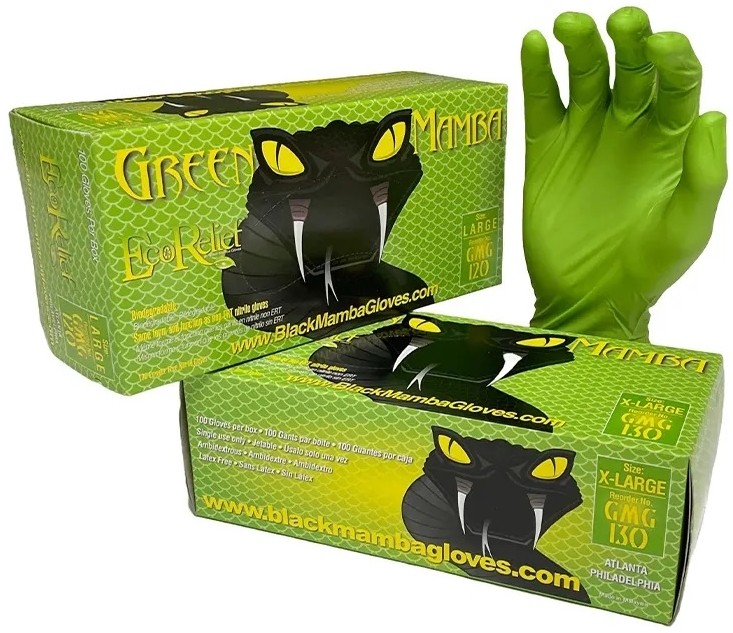 Black Mamba Green Nitrile Biodegradable Workshop Gloves - Box of 100 product image