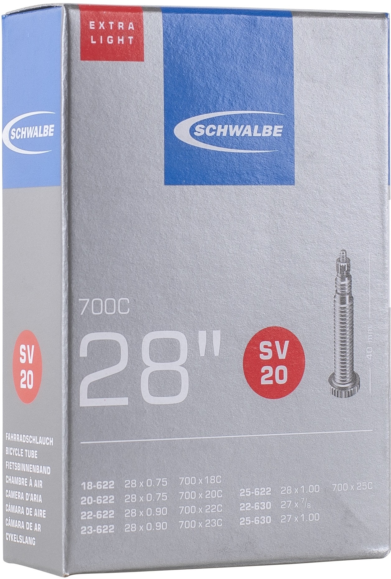 Schwalbe SV20 Extra Light 28"/700c Inner Tube 40mm Presta SV Valve product image