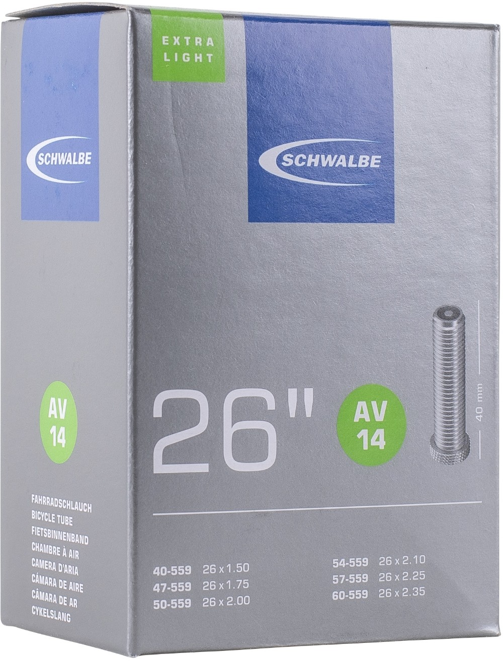 AV14 Extra Light 26" MTB Inner Tube Schrader Valve image 0